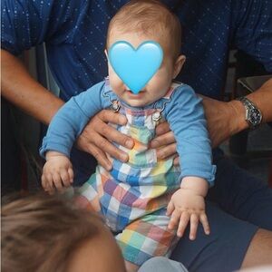 Baby Boden Blue and Red Checkered Bib